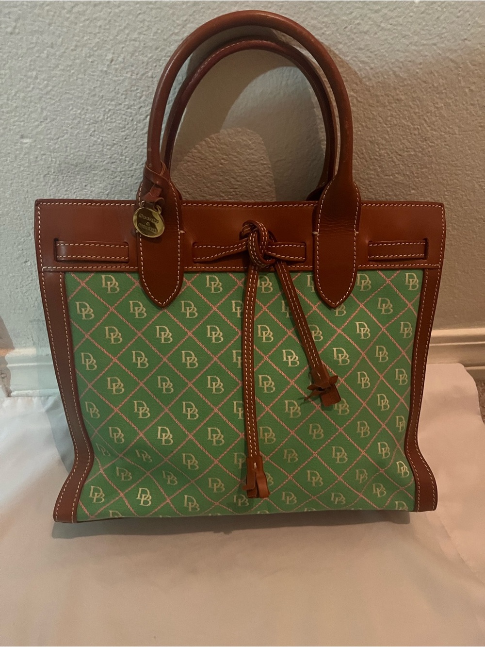 Dooney & Bourke Green and Tan Logo Tote